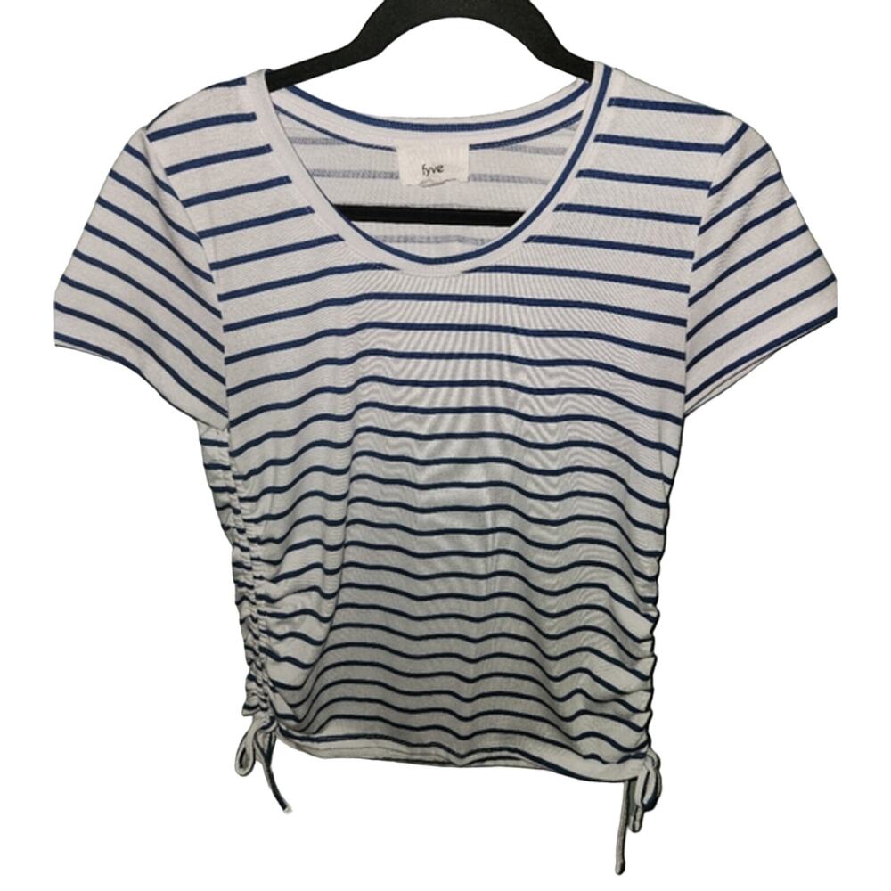 Fyve Short Sleeve Blue and White‎ Shirt Size Small